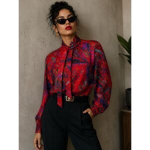 Vintage Tess Paris-Milano Abstract Print Blouse | 80s Statement Top Size 8